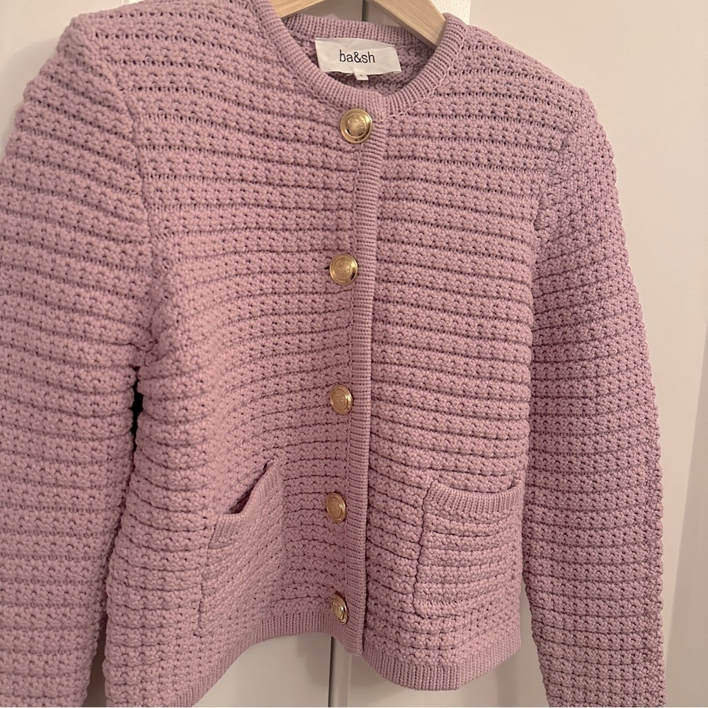 NEW Ba&sh Bash Gaspard Tweed Cardigan Jacket In Purple Lilac | size 2 / M - Picture 7 of 13